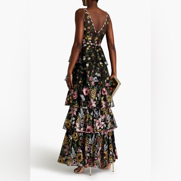 MARCHESA NOTTE,TIERED EMBROIDERED GOWN - Picture 4 of 13